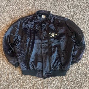 Vintage Luxor Las Vegas Satin Bomber Jacket Black USA Embroidered Men’s Size XL